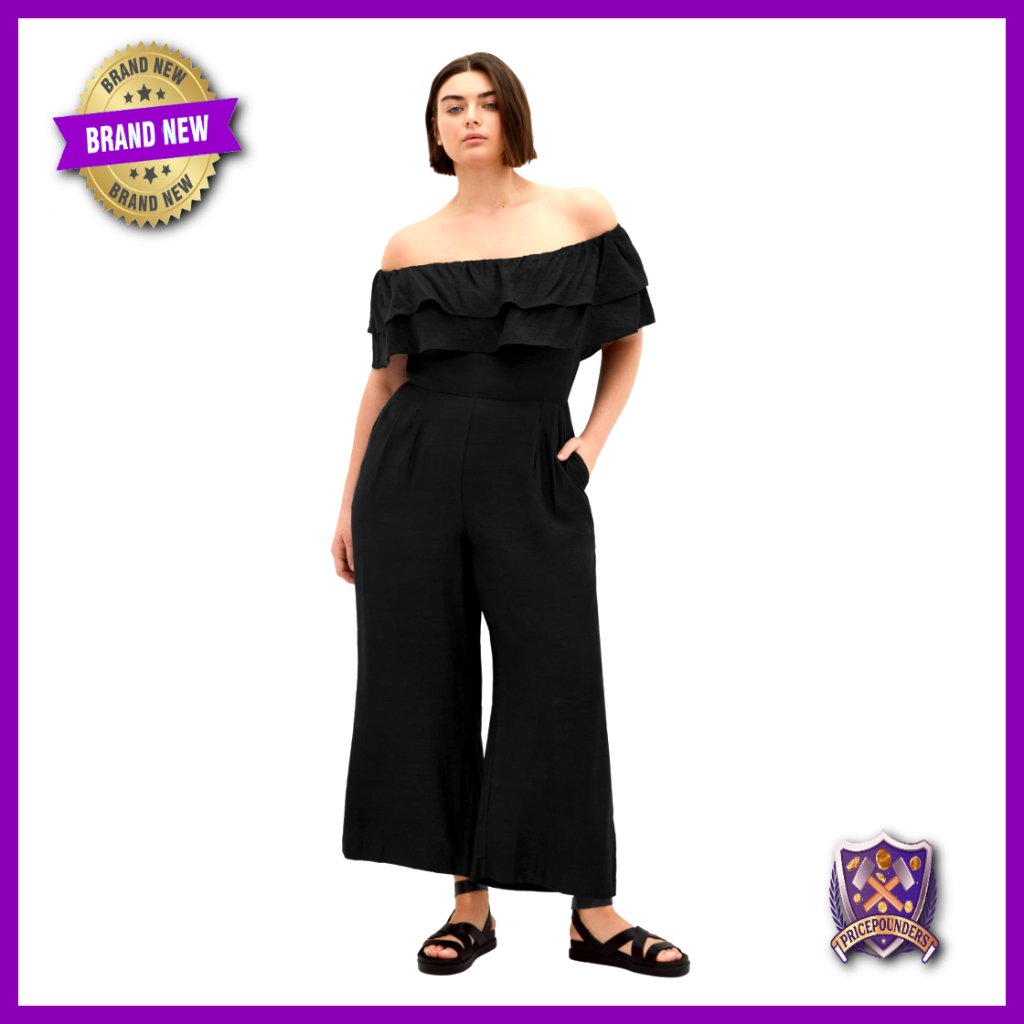 Plus Size Off Shoulder Jumpsuit Wide Leg Lightweight Fabric Pockets